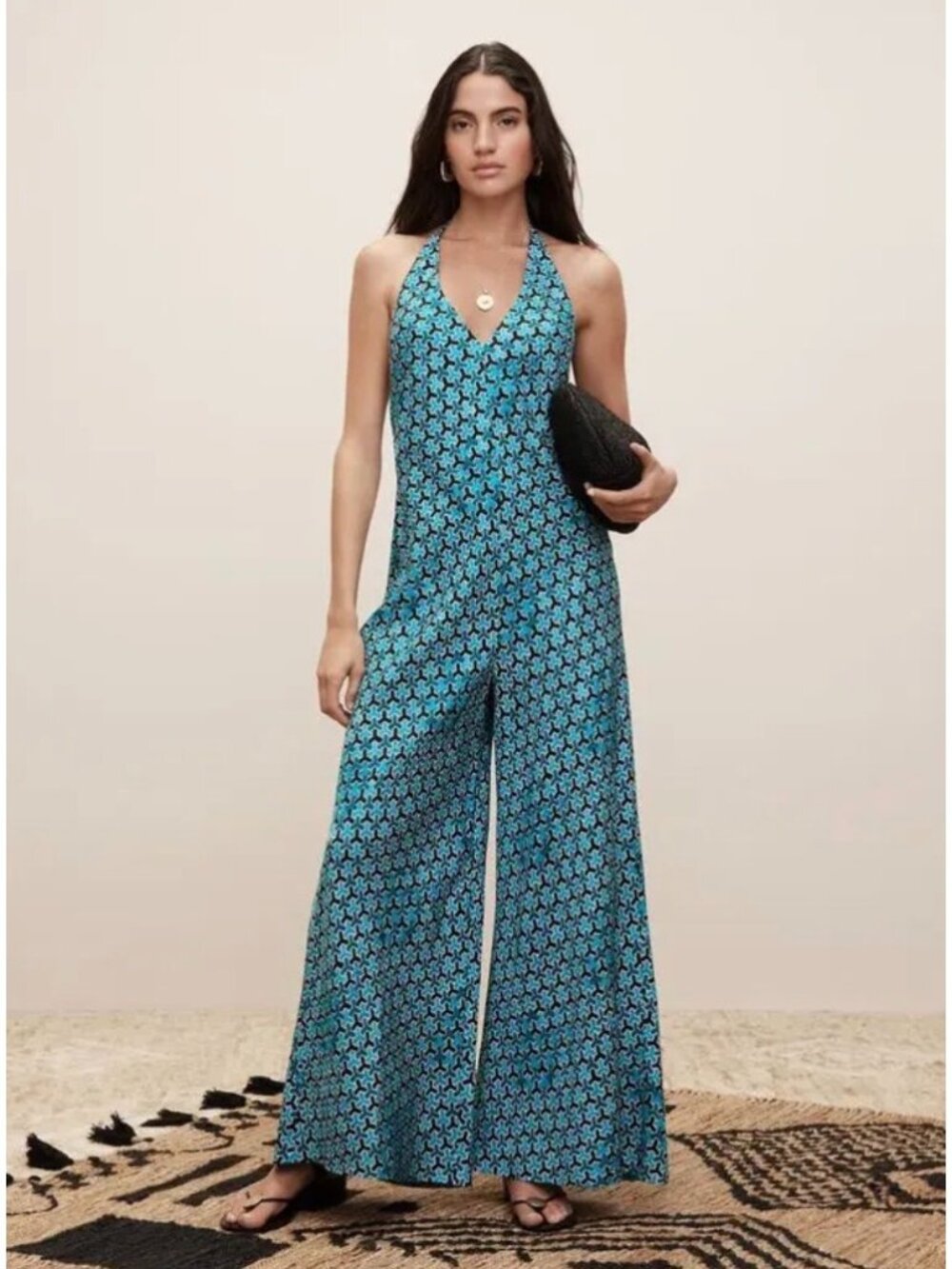 BANANA REPUBLIC X WHITE LOTUS Linen Wide Leg Halter Jumpsuit Size 10 New Resort